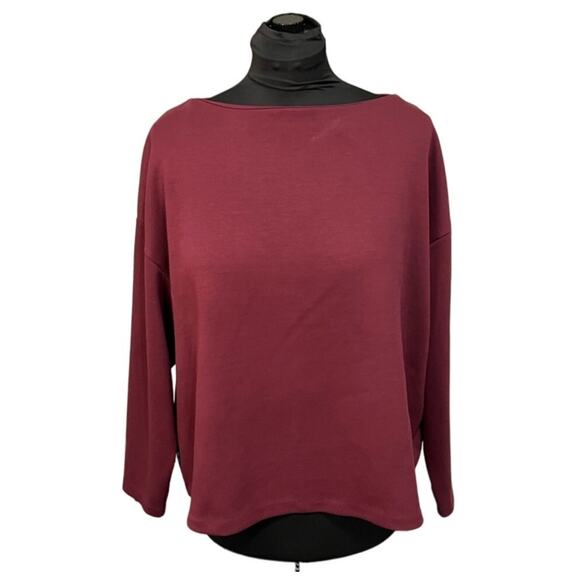 H&M Burgundy Boat Neck Long Sleeve Back Exposed Zip Career Wear Top, Siz… - Picture 1 of 8